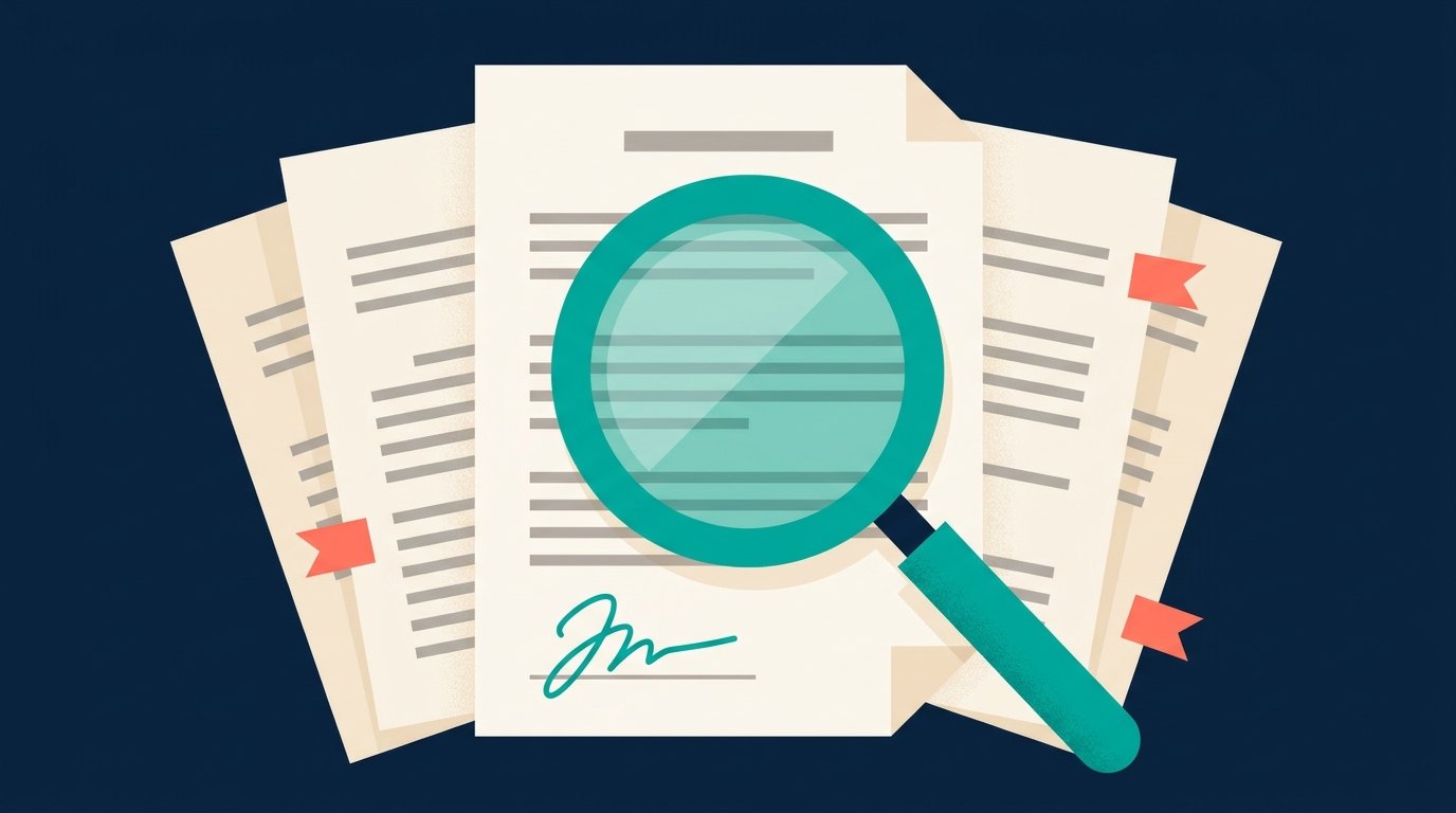 Business owner reviewing an SEO contract and monthly retainer proposal at a Dallas office desk